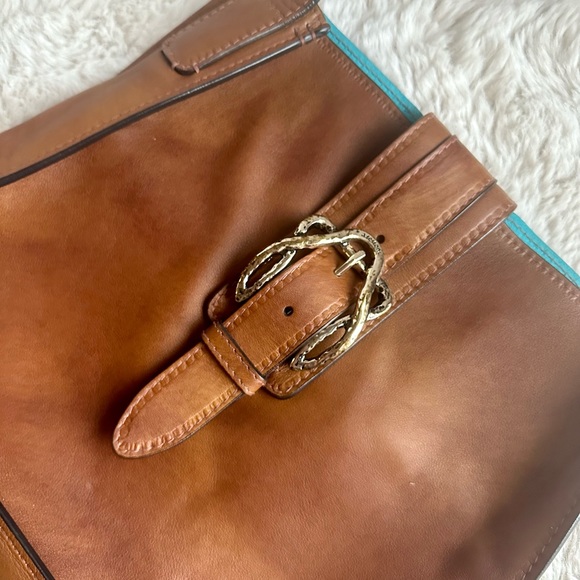 LIKE NEW A. Testoni Brown Soft Leather Shoulder Bag with Gold Clip - Picture 6 of 7